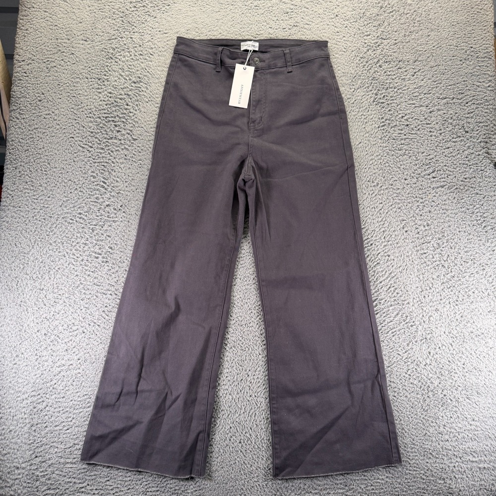 Anniewear Jeans Womens XL Purple Denim Cotton Wide-Leg Raw-Hem Utility Workwear